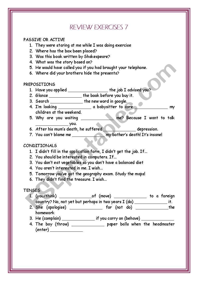 review exercises 7 worksheet