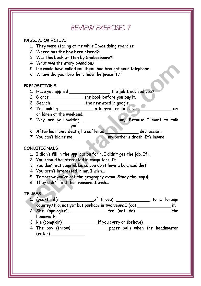 review exercises 7 worksheet