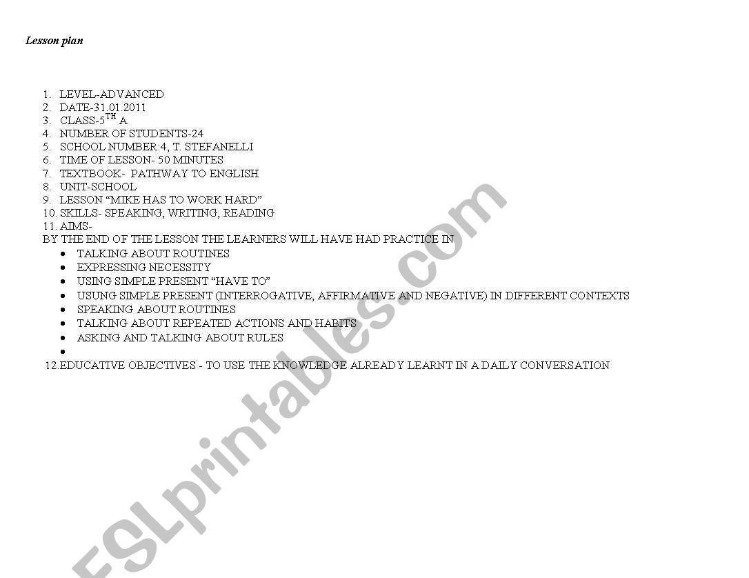 lesson plan worksheet