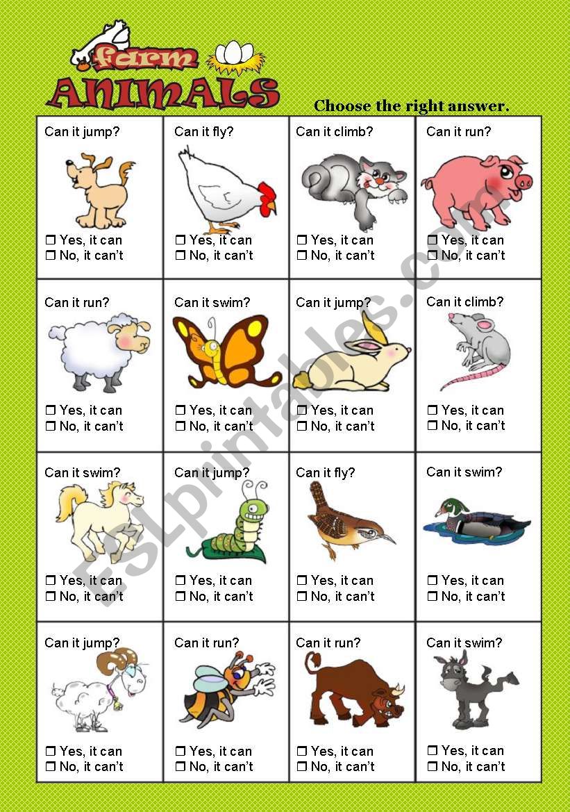 FARM ANIMALS + CAN /CANT TEST