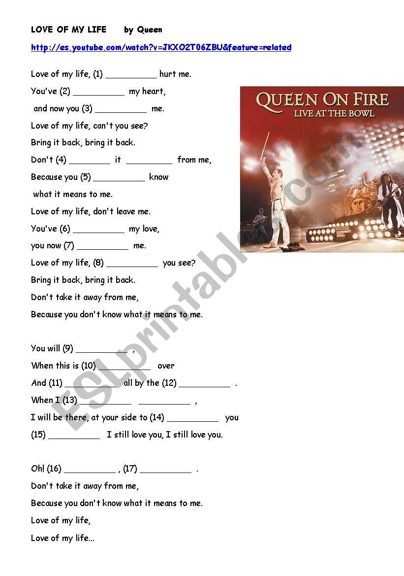 Love Of  My Life, by Queen worksheet