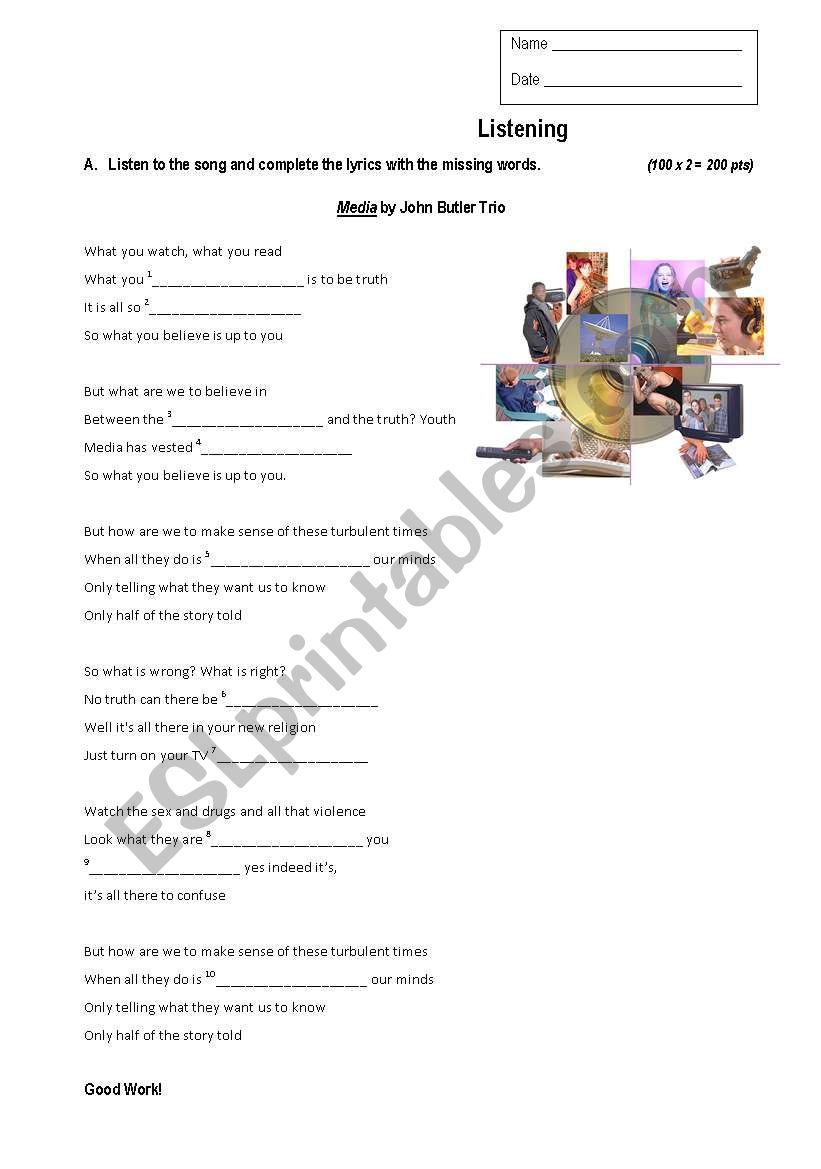 media worksheet