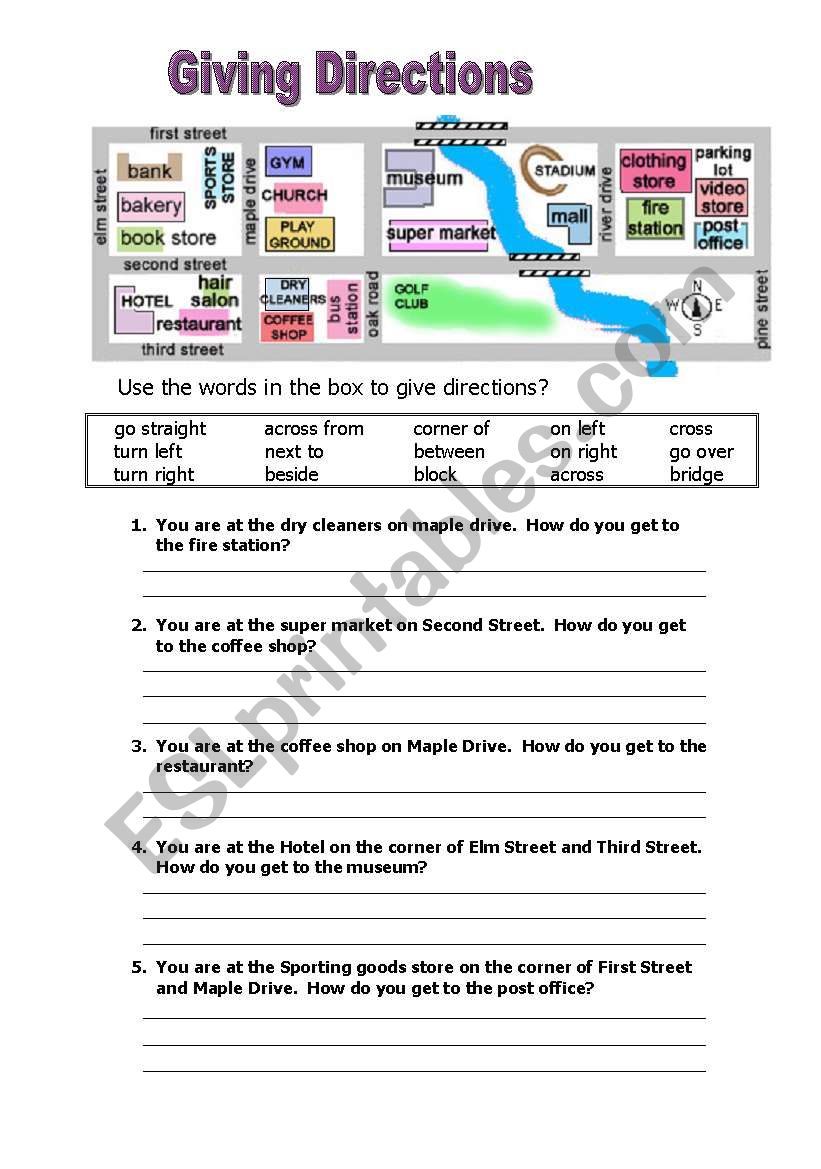 giving directions worksheet