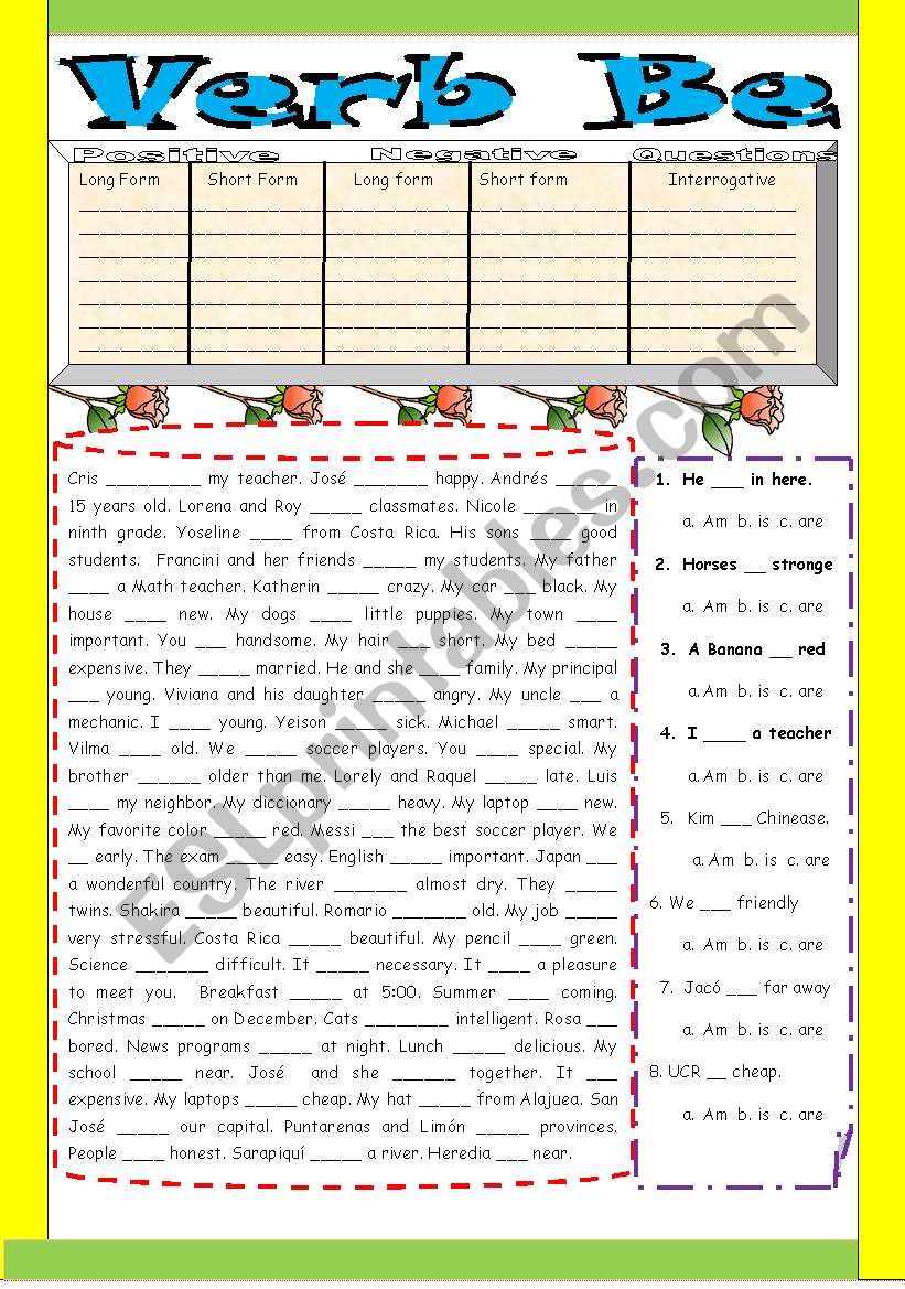 Verb Be worksheet