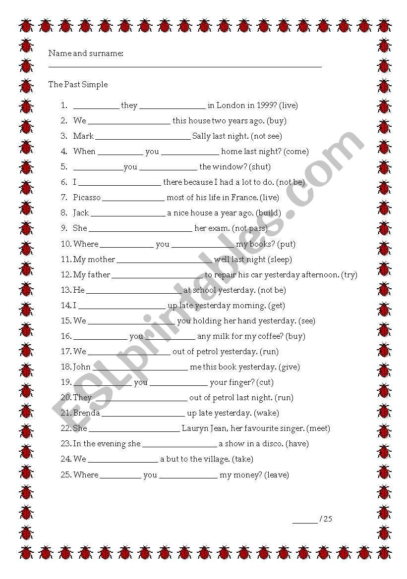 past simple  worksheet