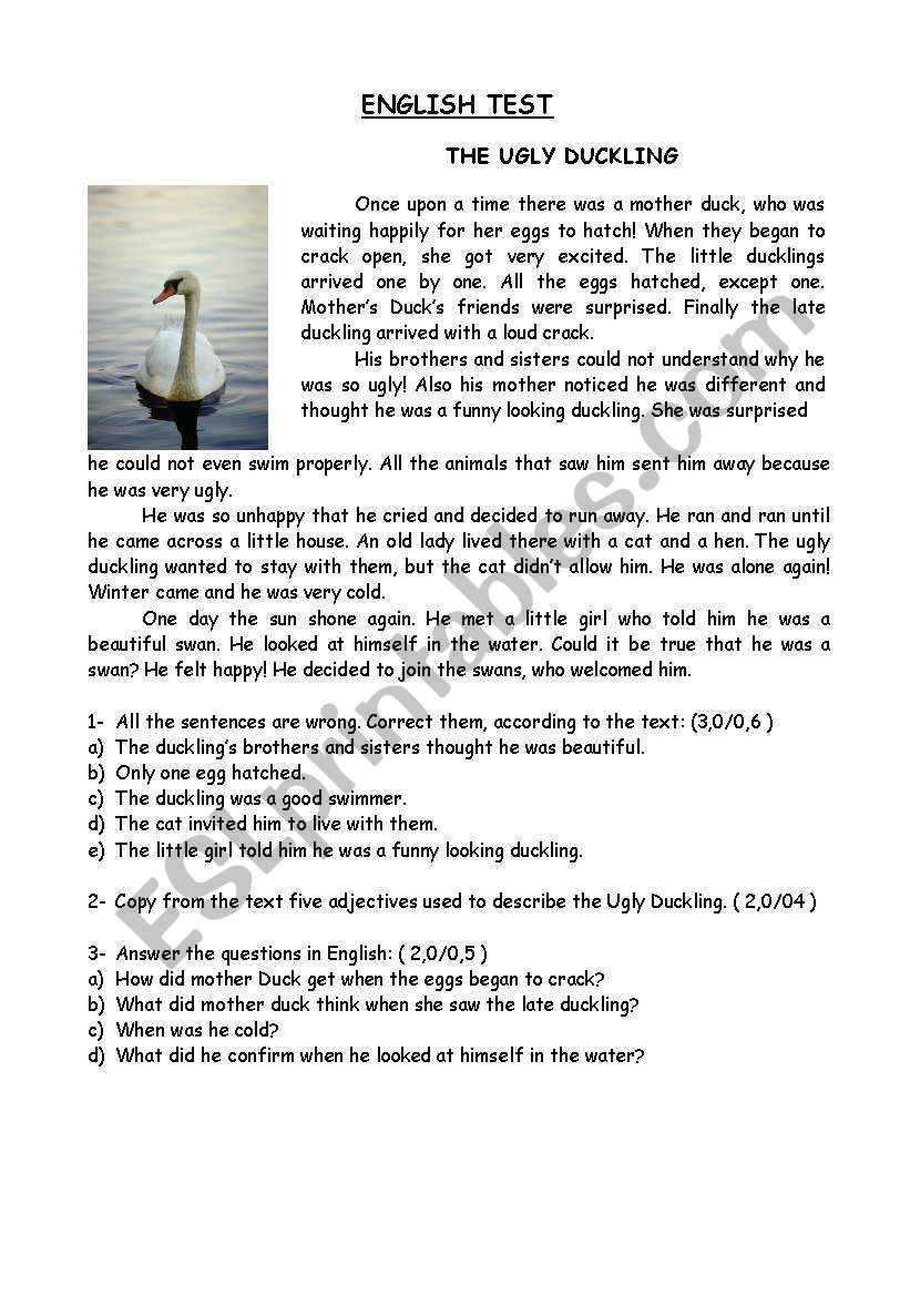 The ugly duckling - understanding the text