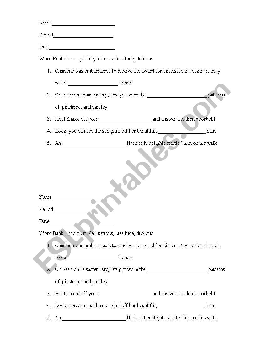 SAT prep vocabulary 2 worksheet