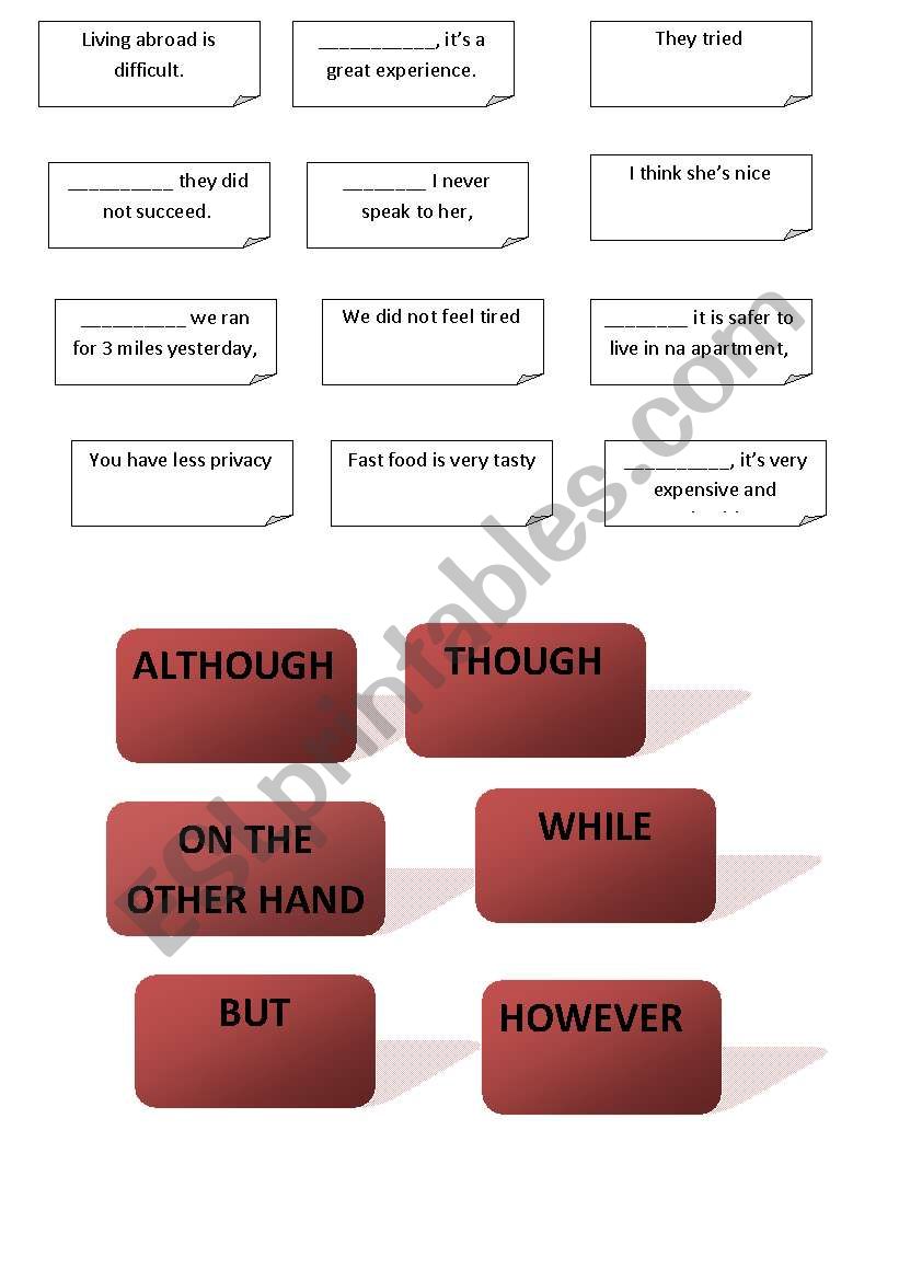 linkers - matching exercise worksheet