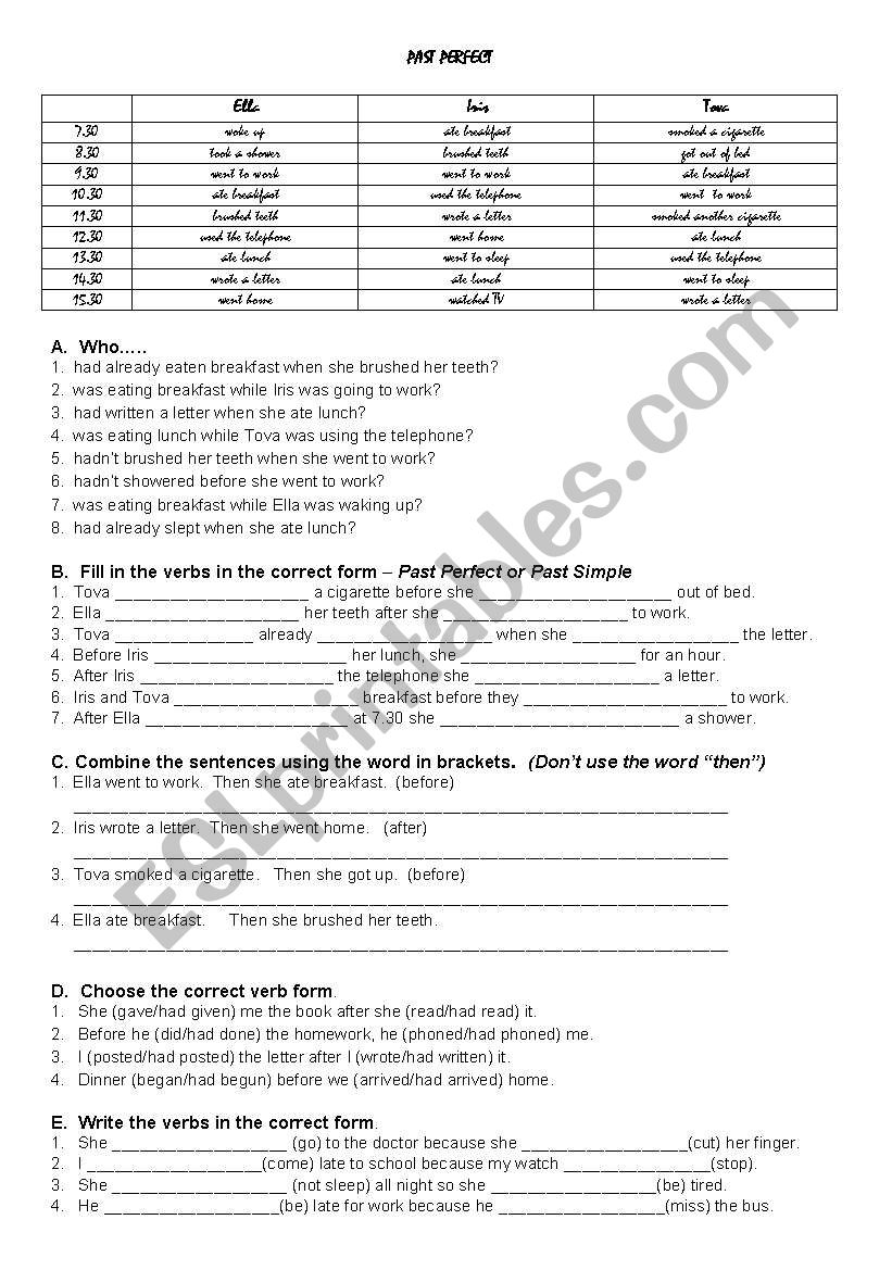 Practicing the Past Perfect worksheet