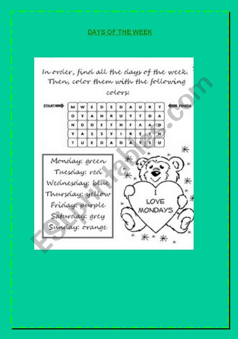 days of the week worksheet