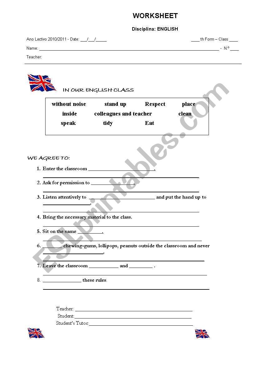rules of the classroom worksheet