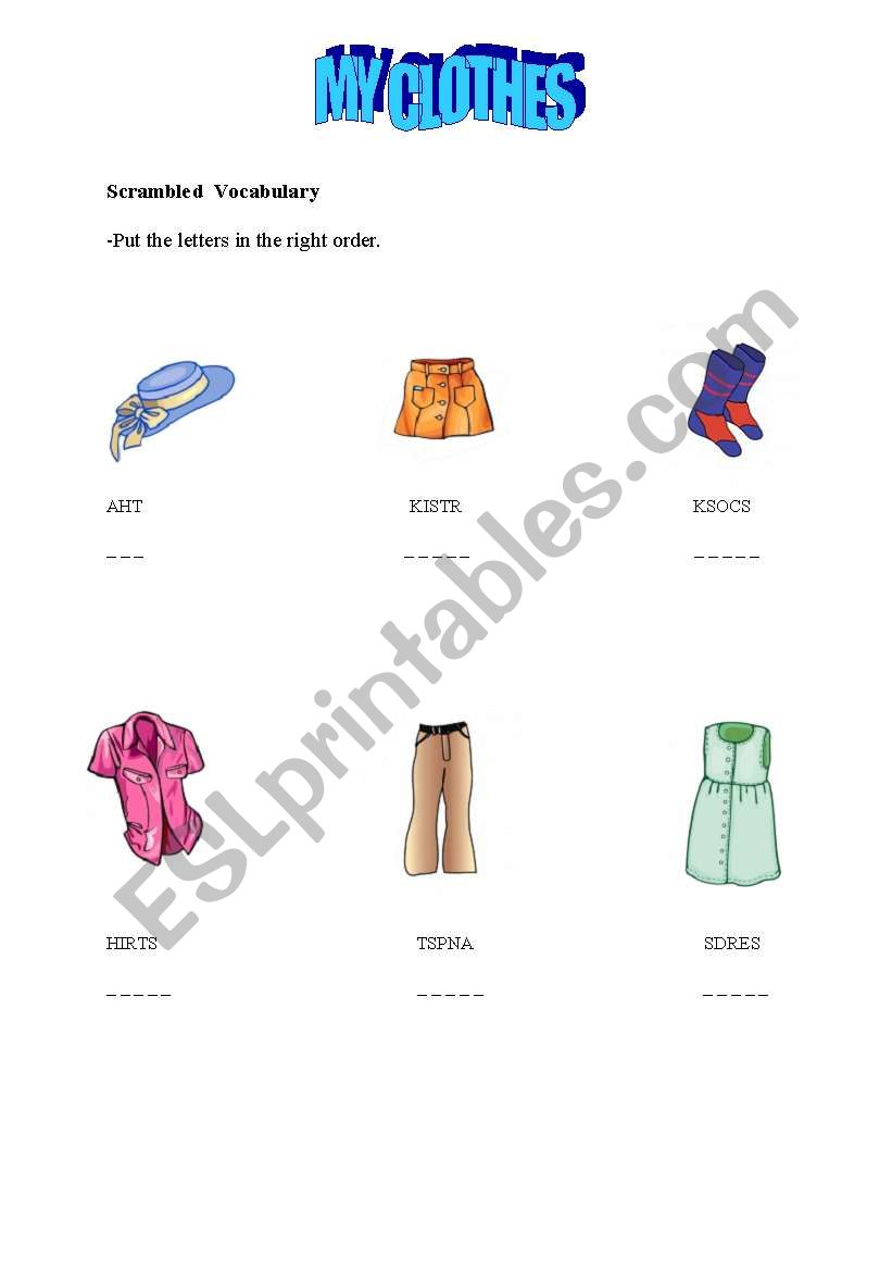 my clothes worksheet