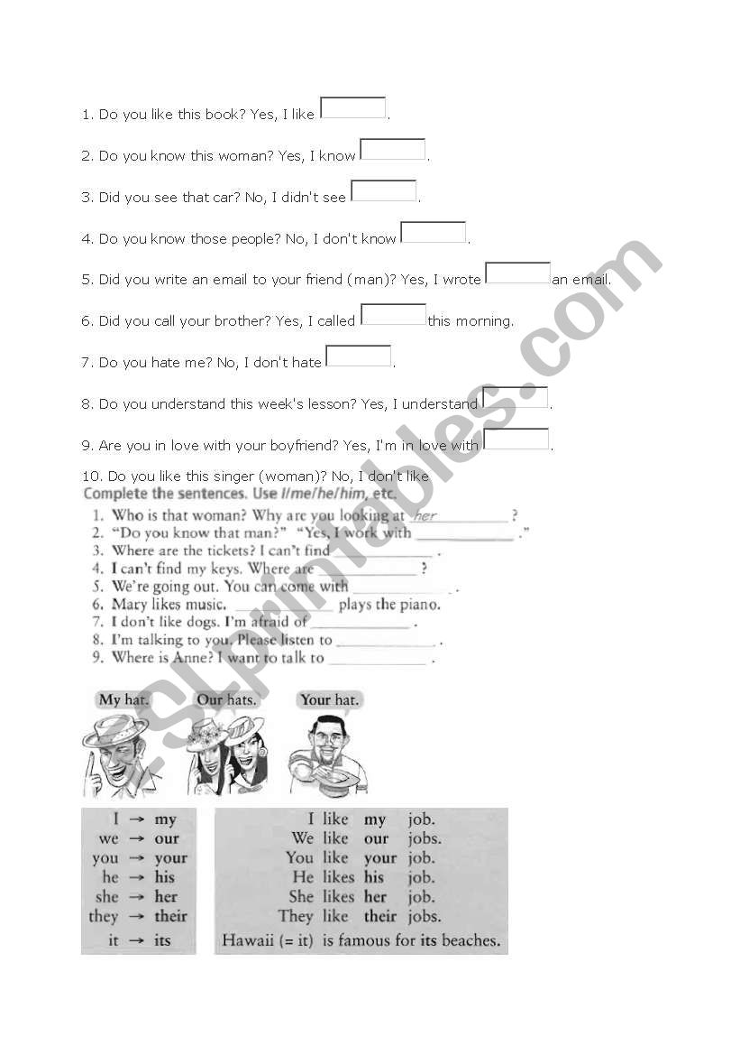 Personal pronouns practice worksheet