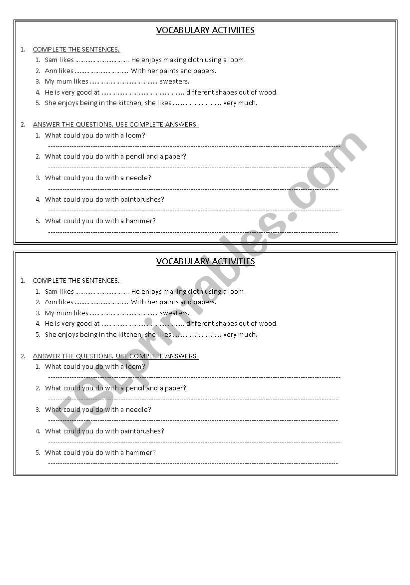 HANDMADE OBJECTS worksheet