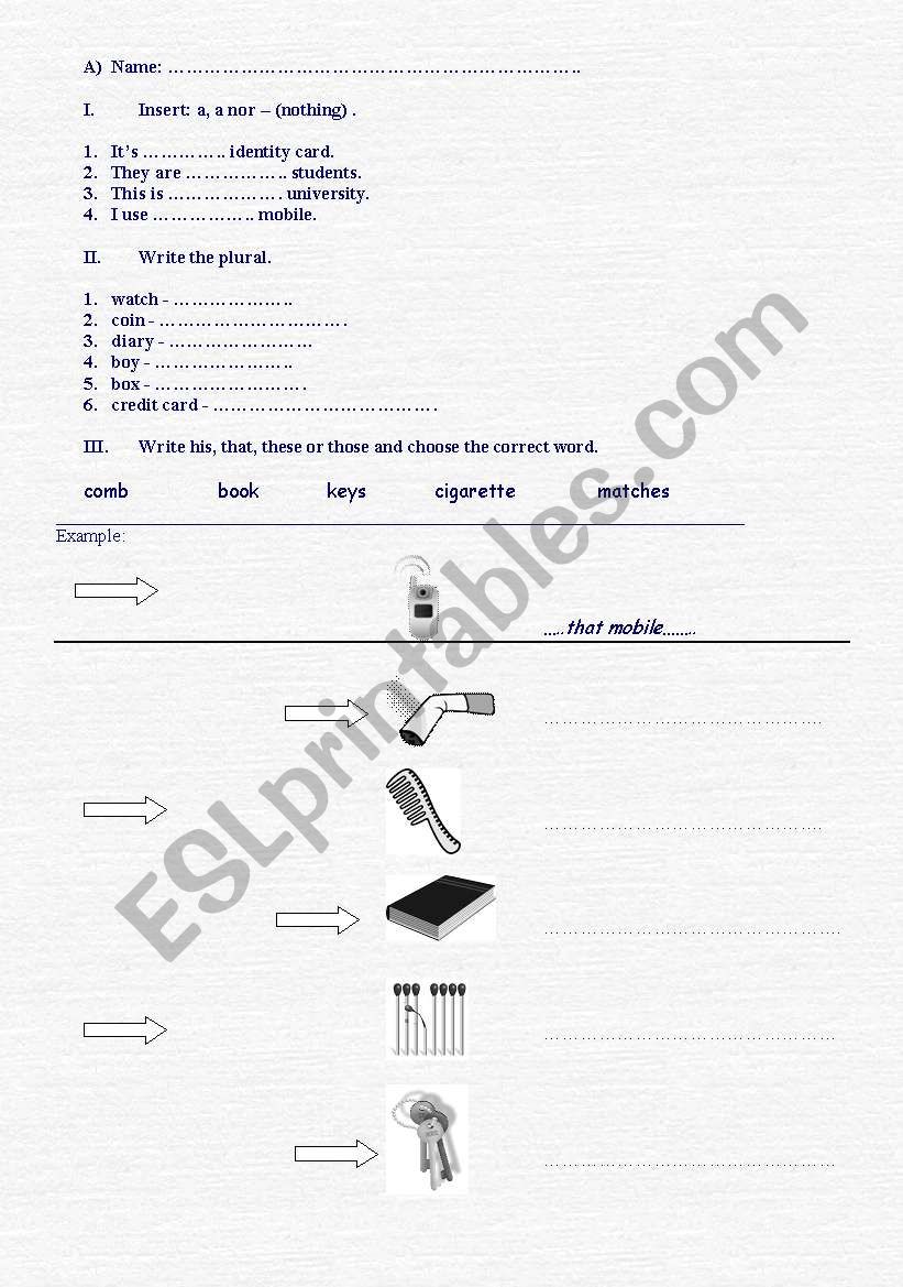 basic grammar test - 2 groups worksheet