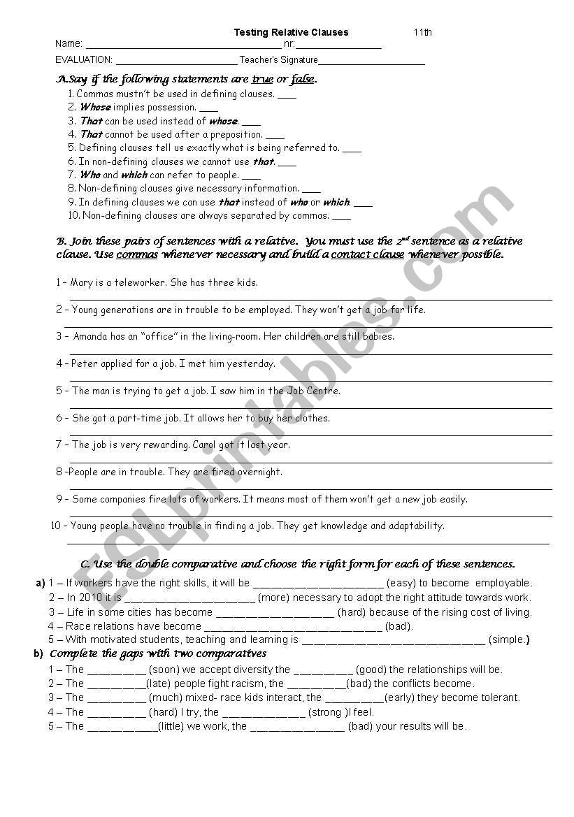 testing relatives and comparatives