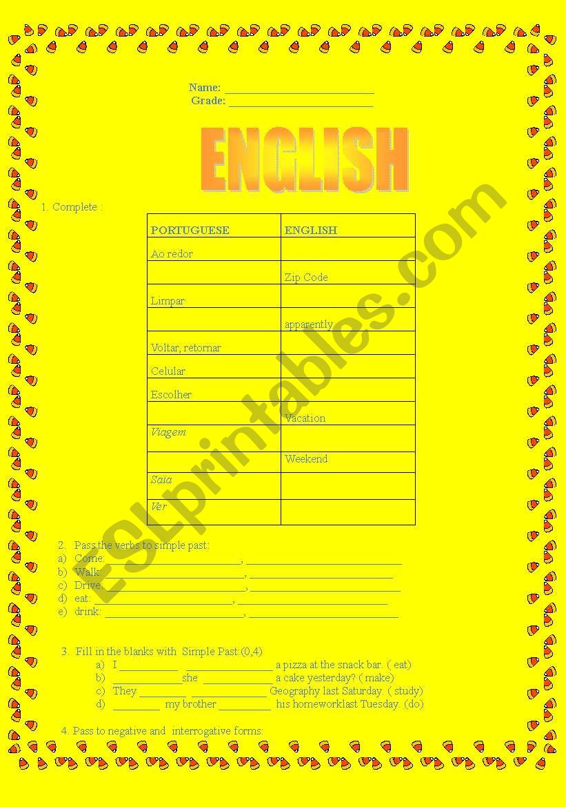 Simple past worksheet