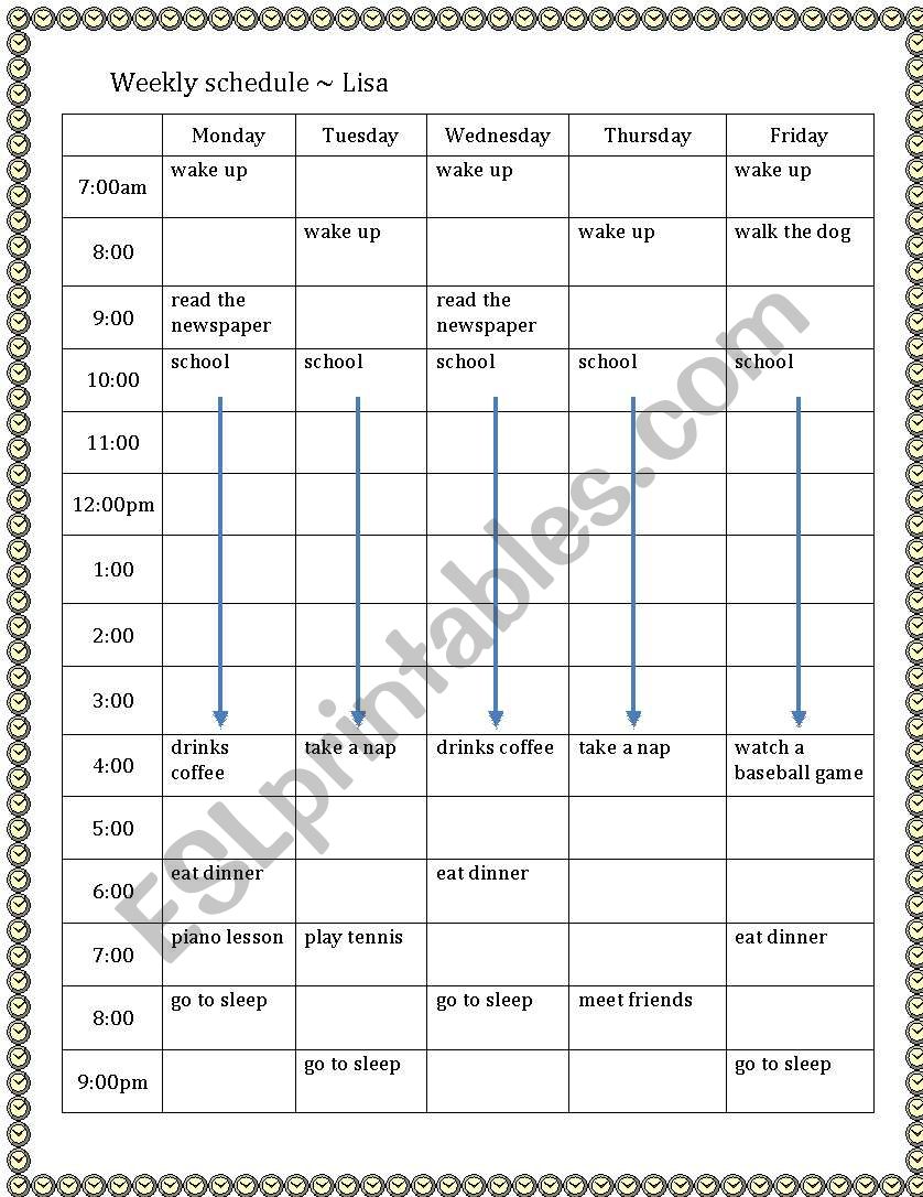 Weekly Schedules  worksheet