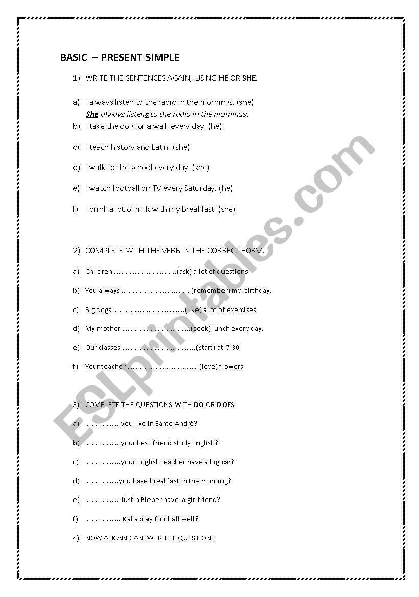 PRESENT SIMPLE - BASIC worksheet