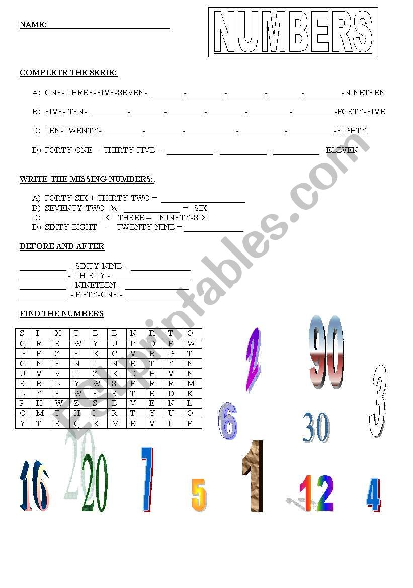 NUMBERS worksheet