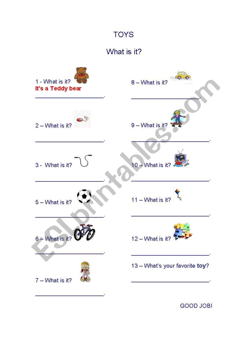 Toys worksheet