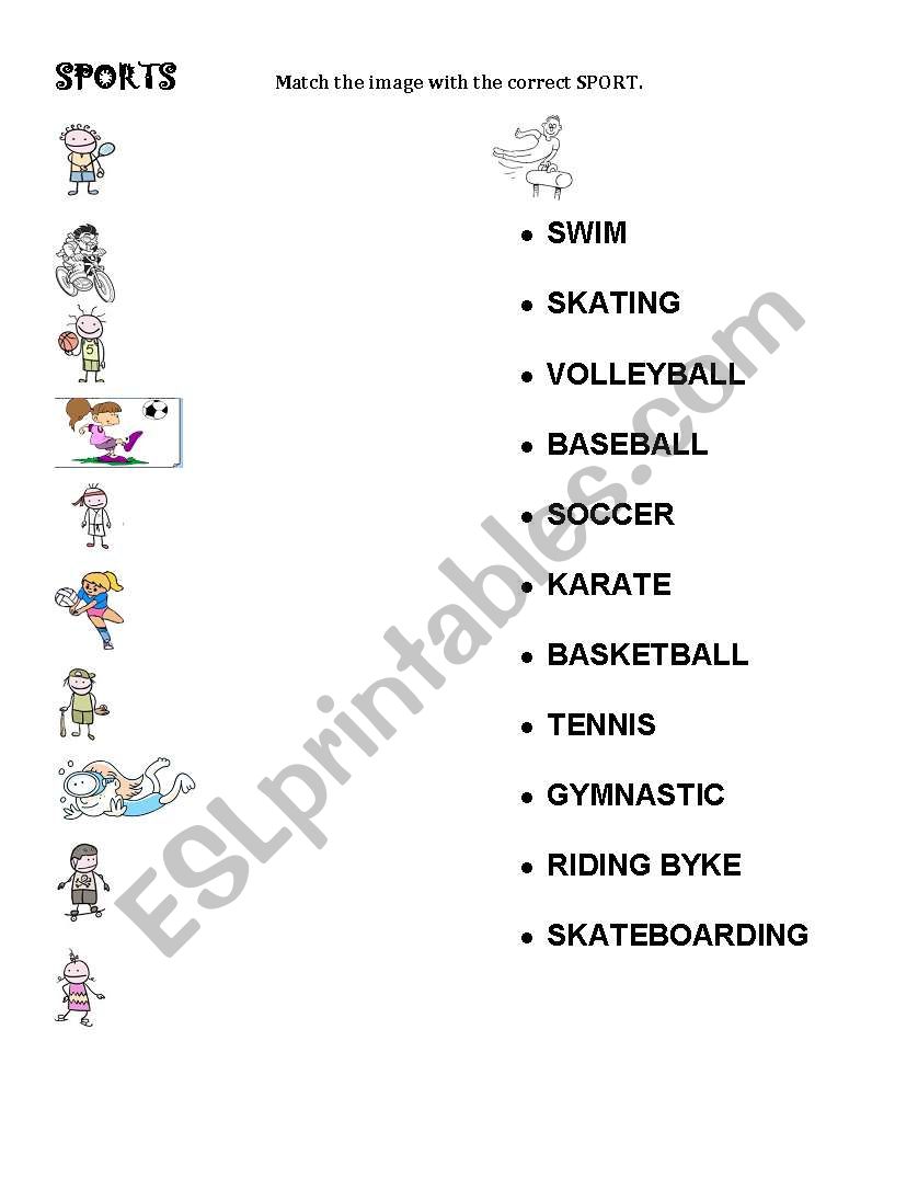 Matching game: Sports worksheet