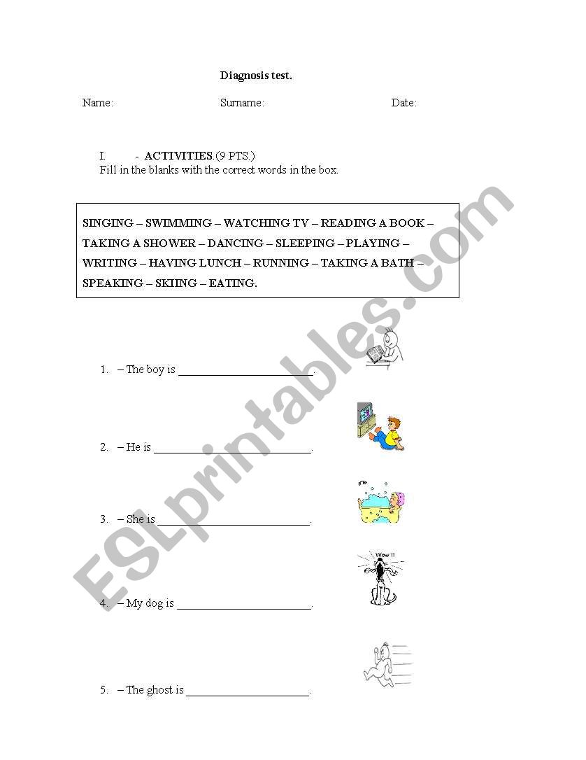 DIAGNOSIS TEST 3RD,  4TH OR 5TH GRADE