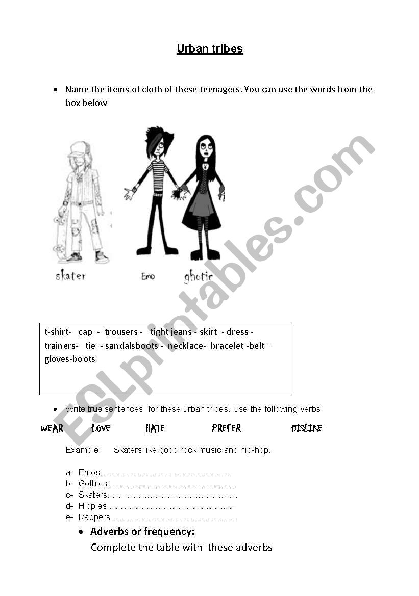 Urban Tribes worksheet