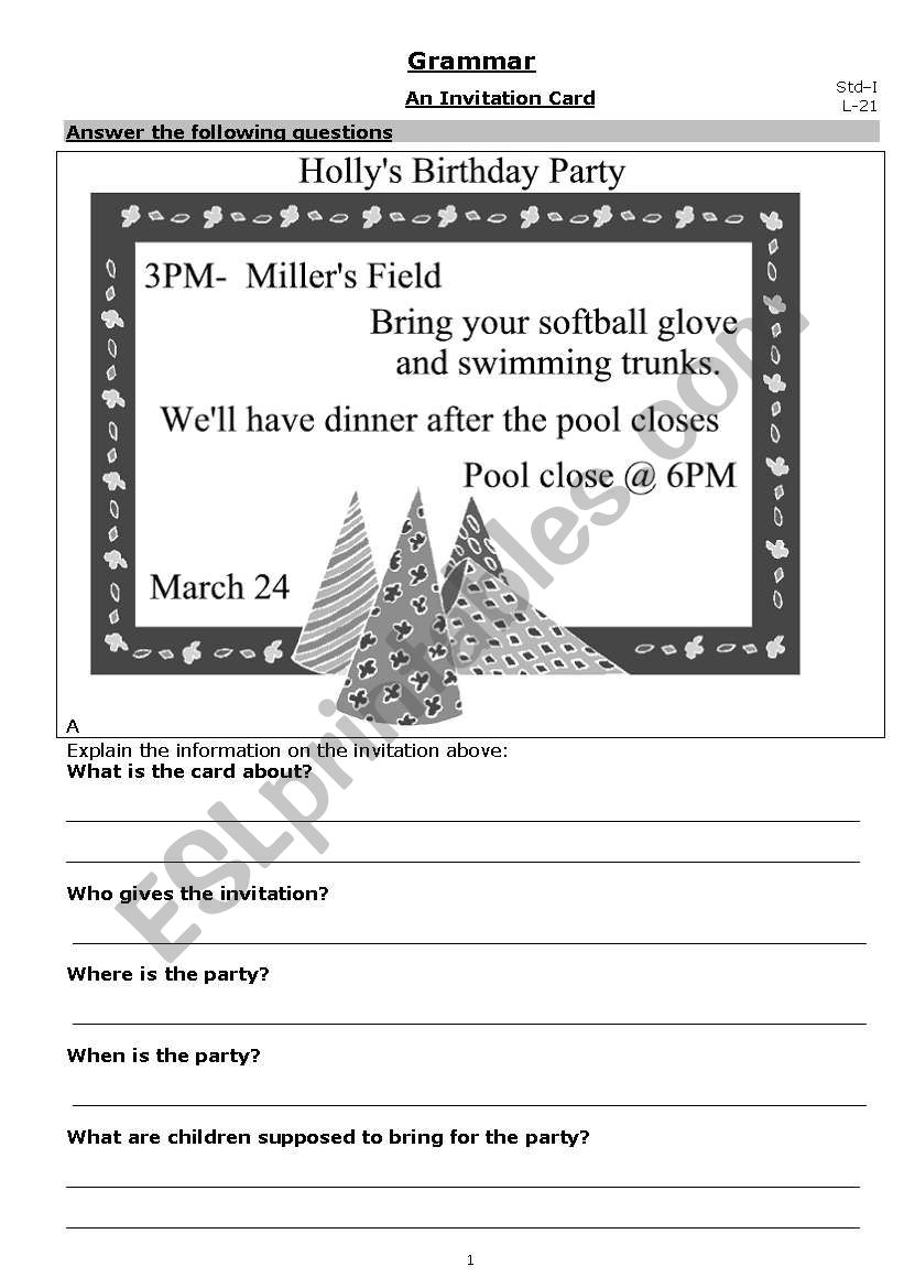 An invitation card worksheet