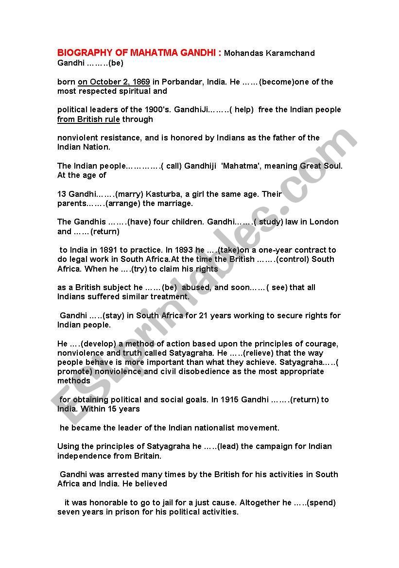  Mahatma Ghandi worksheet