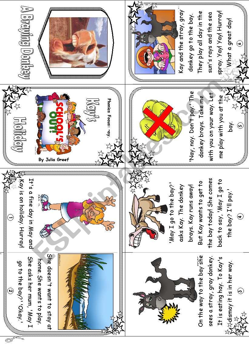 Phonics Mini Book #8 - ay sound: KayÂ´s Holiday. Color & Grayscale.