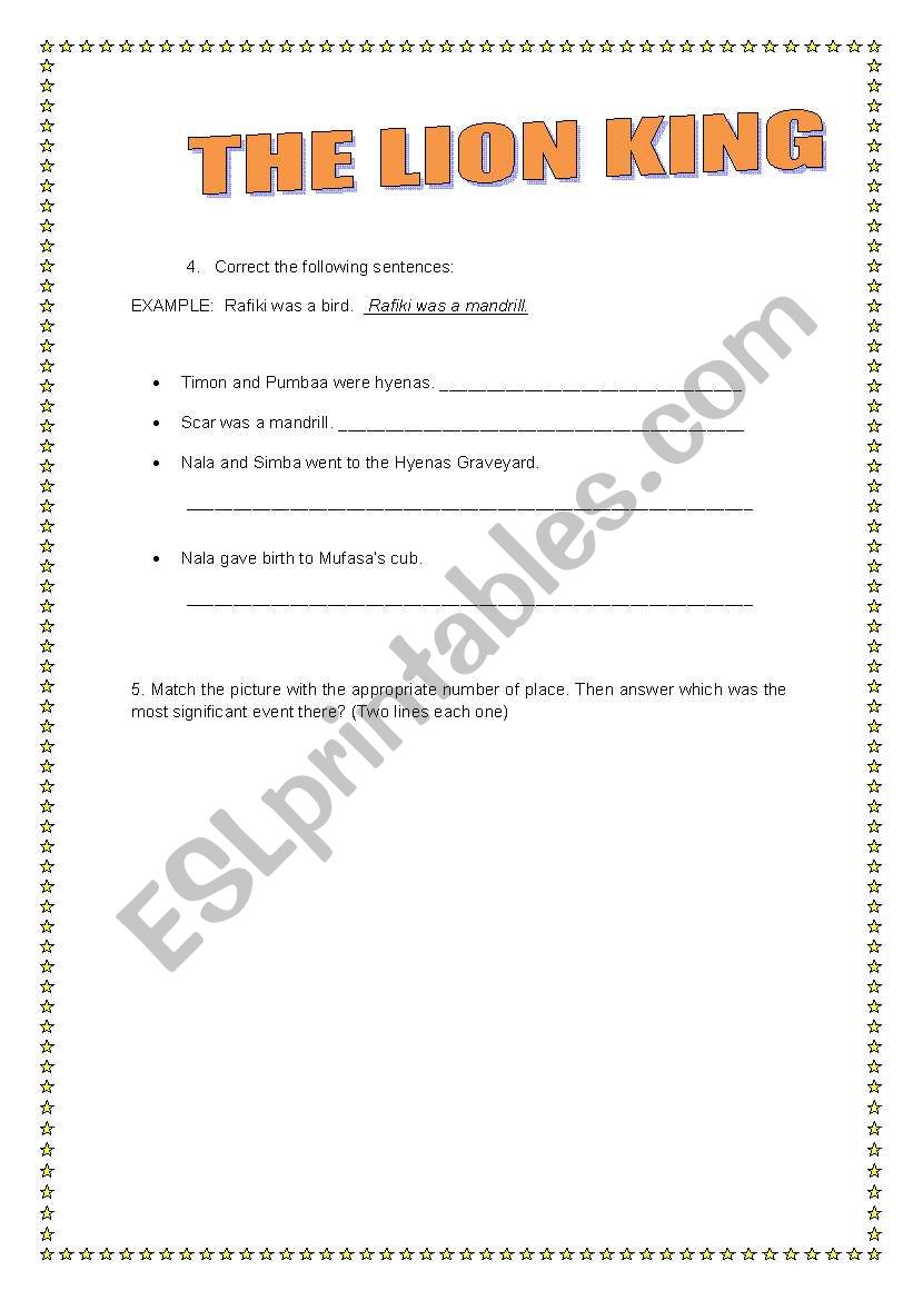 THE LION KING WORSHEET 3-4 worksheet