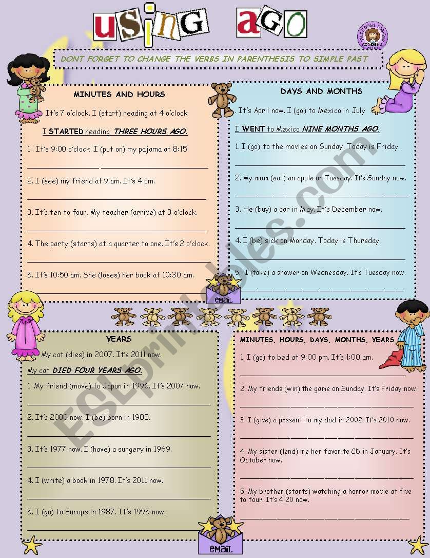 USING AGO IN THE SIMPLE PAST worksheet