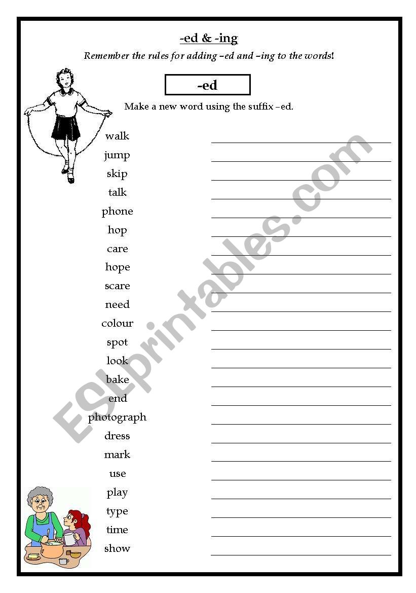 -ed & -ing Suffixes Worksheet worksheet