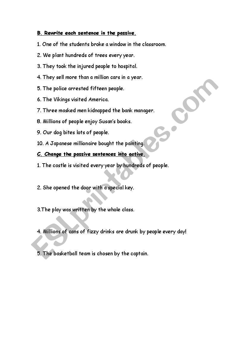 Active and Passive voices worksheet