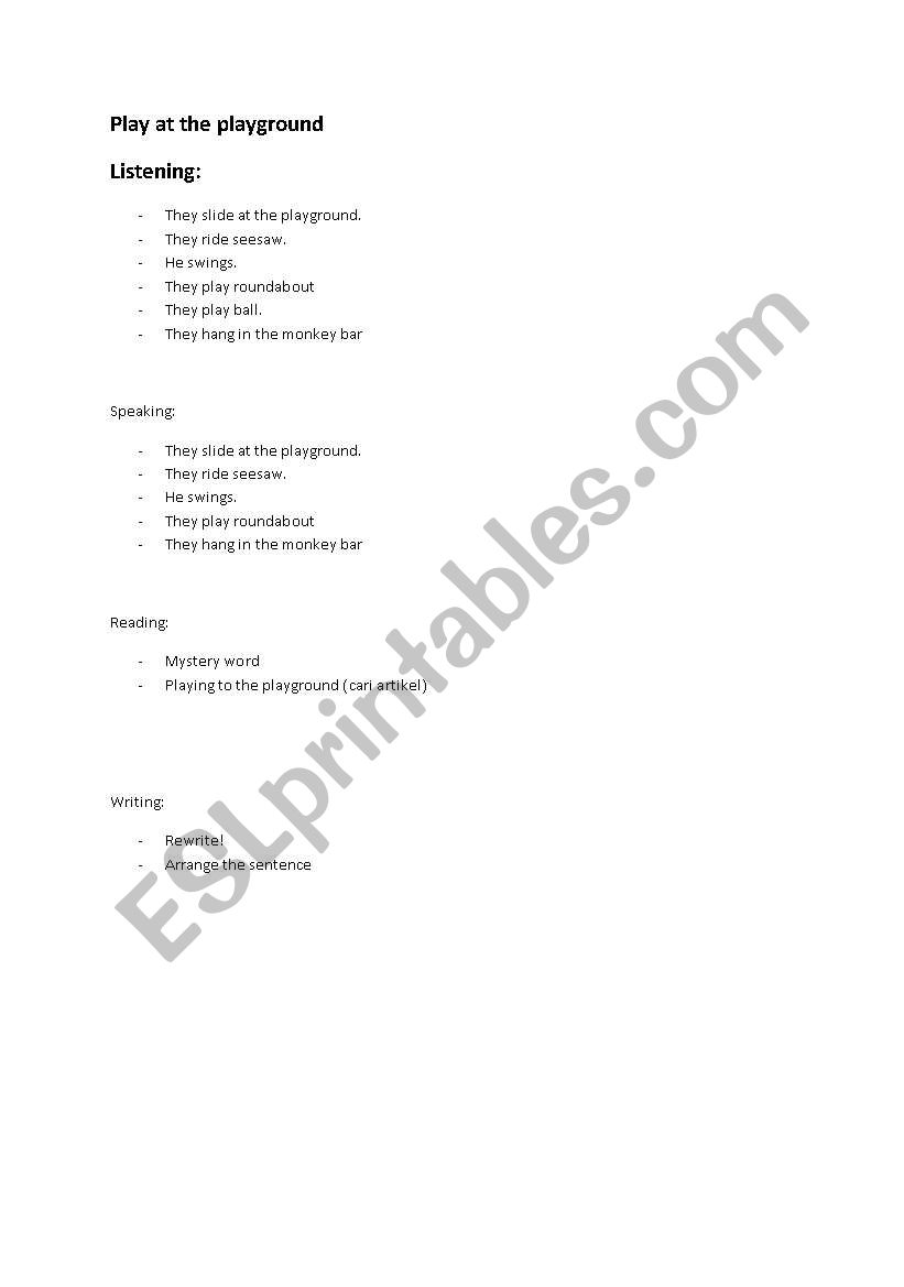 Play at the ground worksheet