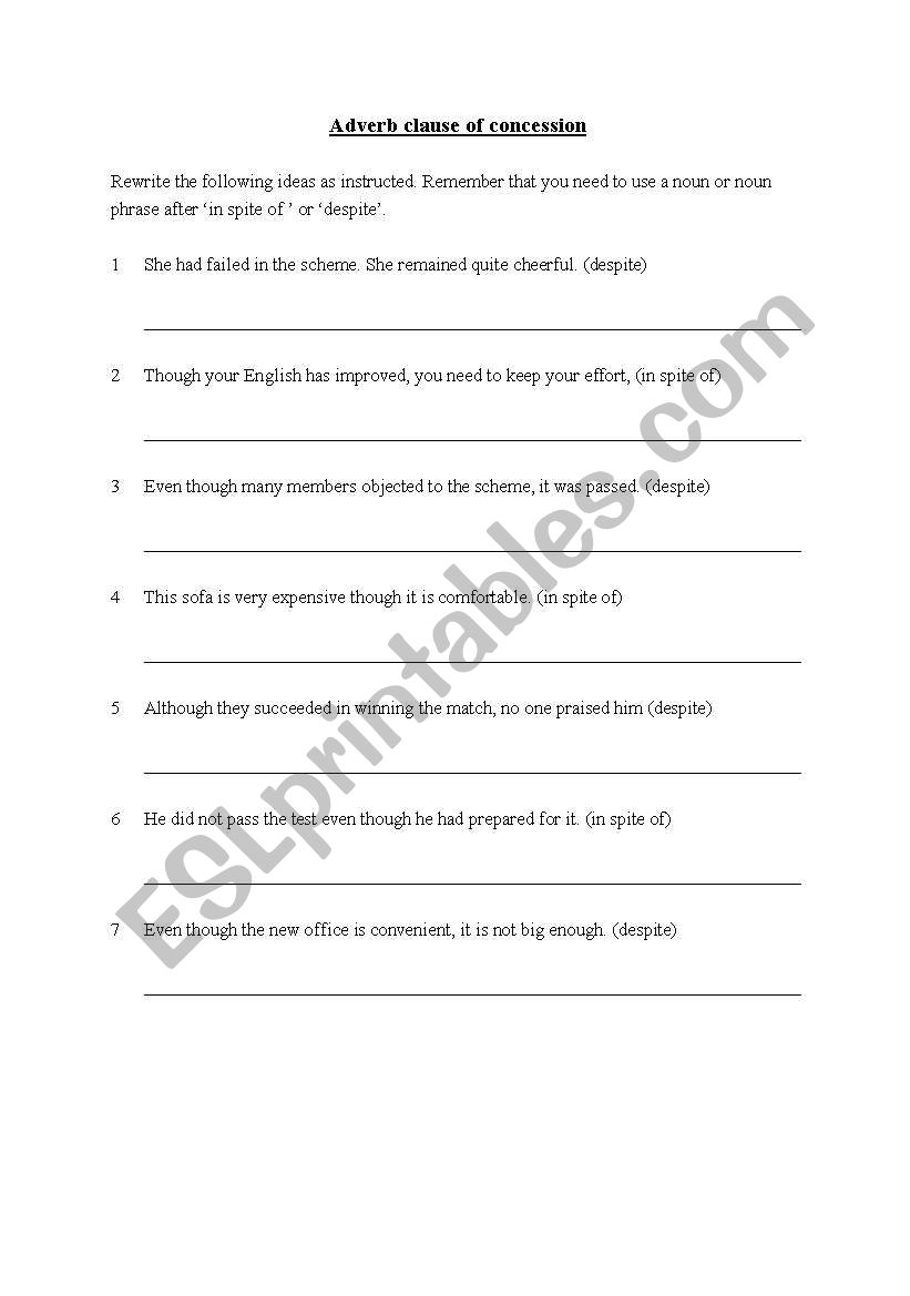 adverbs of concession worksheet