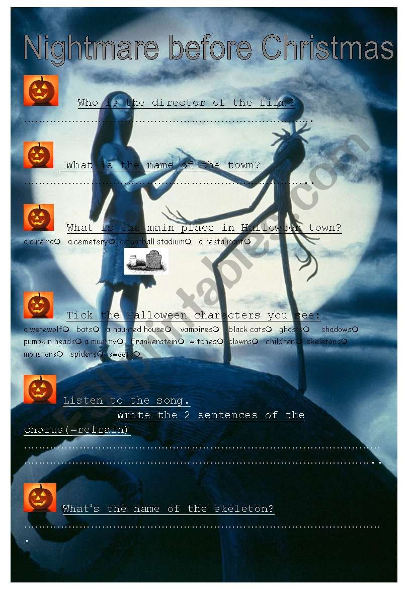 Worksheet Nightmare before Christmas