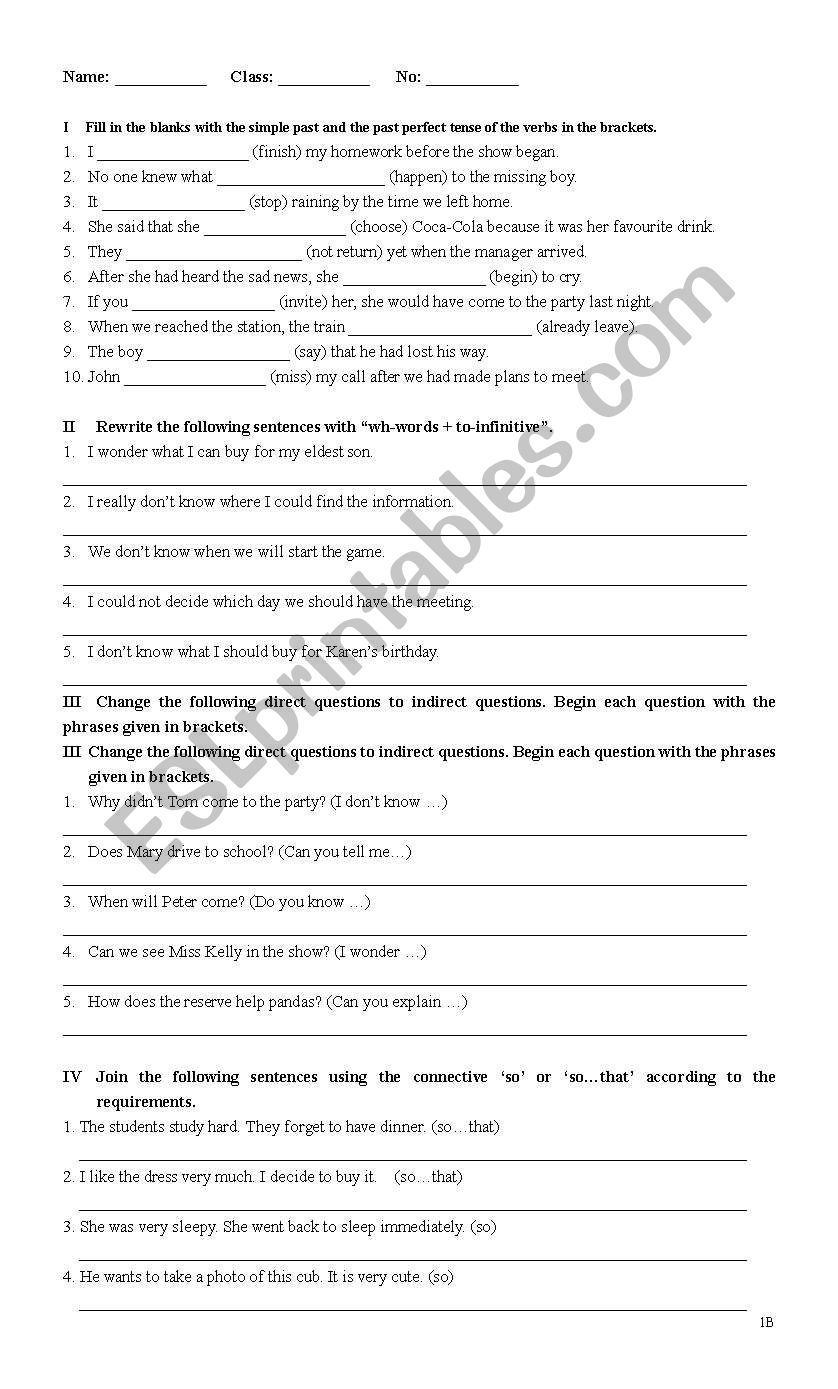 test worksheet