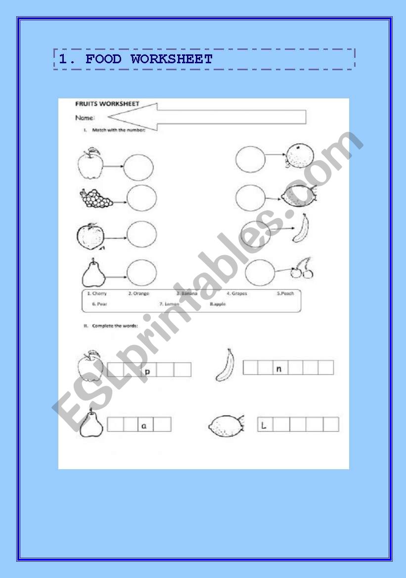 food worksheet