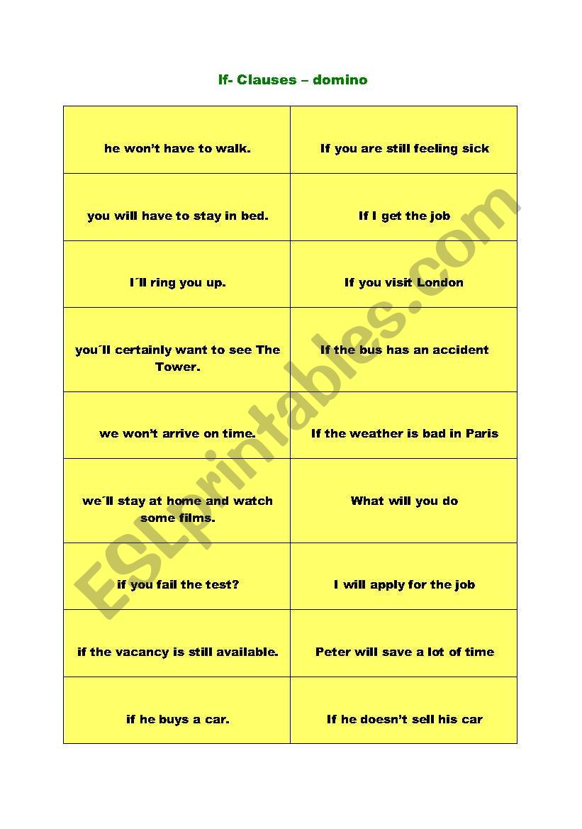 if clauses (type i) dominoes worksheet