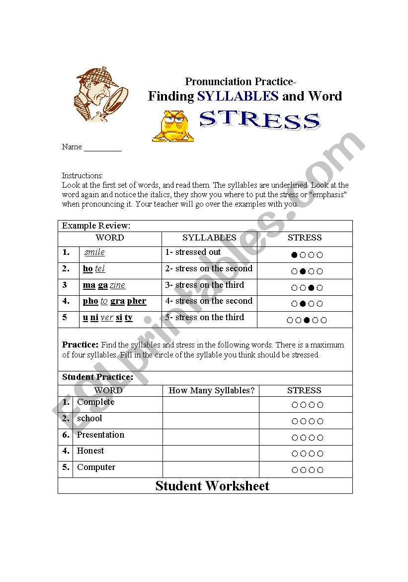 Finding Syllables and Word Stress-STUDENT WORKSHEET
