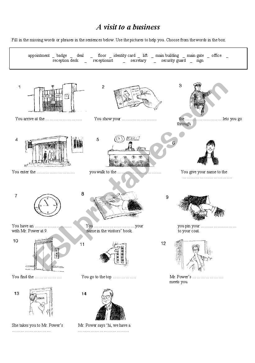 a visit to a business worksheet