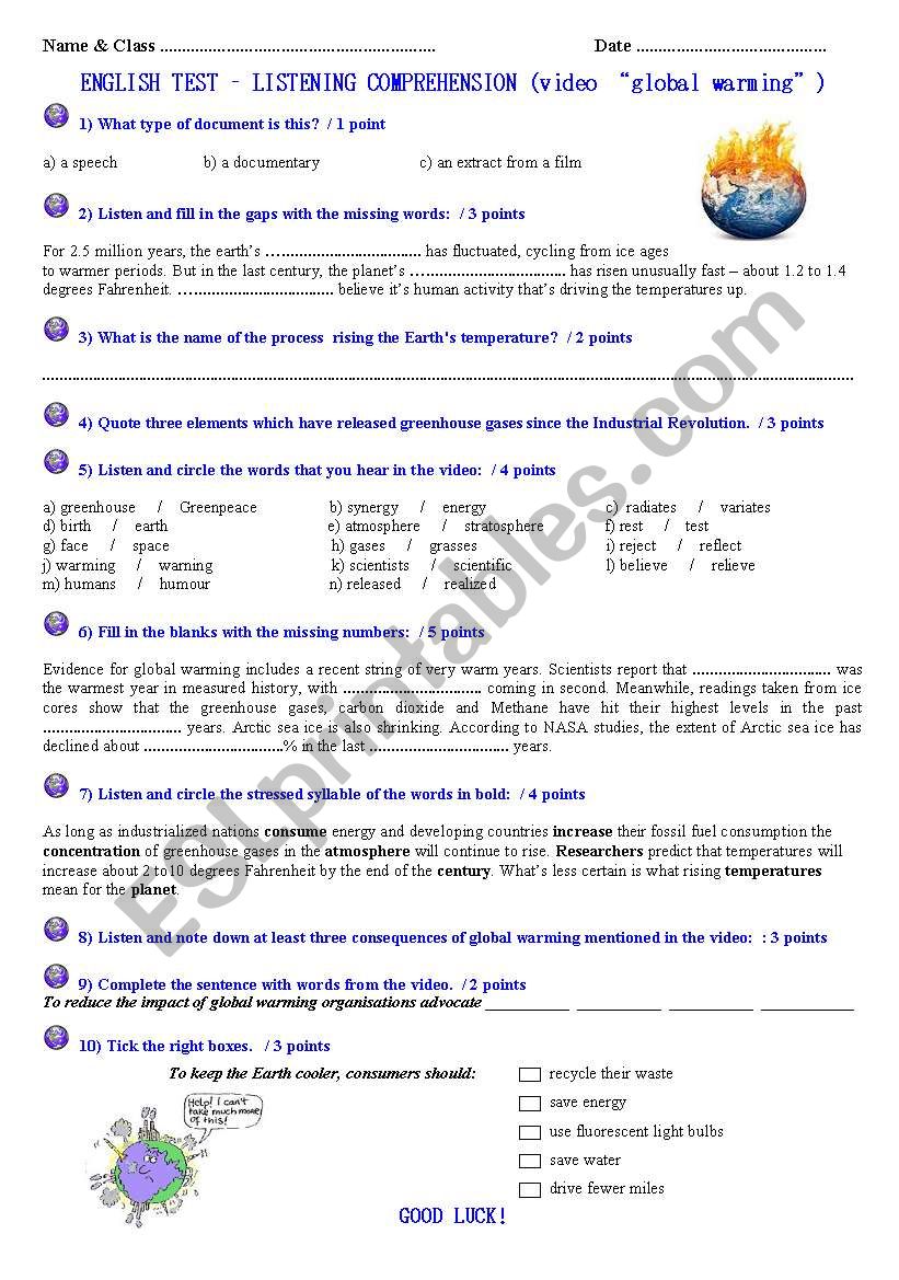 Video Global warming - Listening test (with link, script and key)