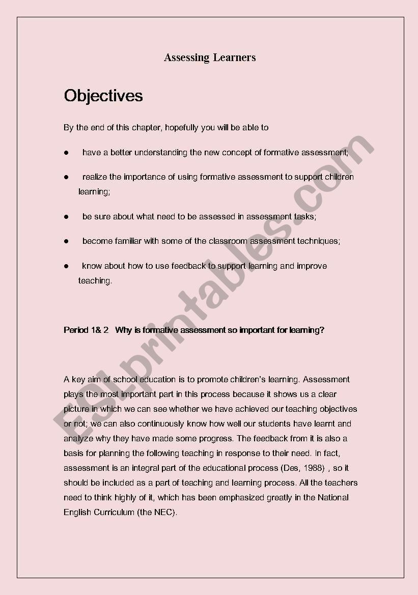 Assessing Learners worksheet