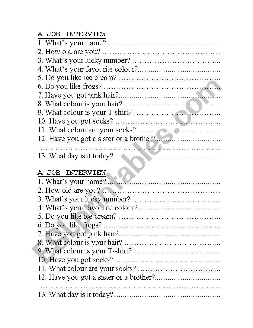 Answering questions worksheet