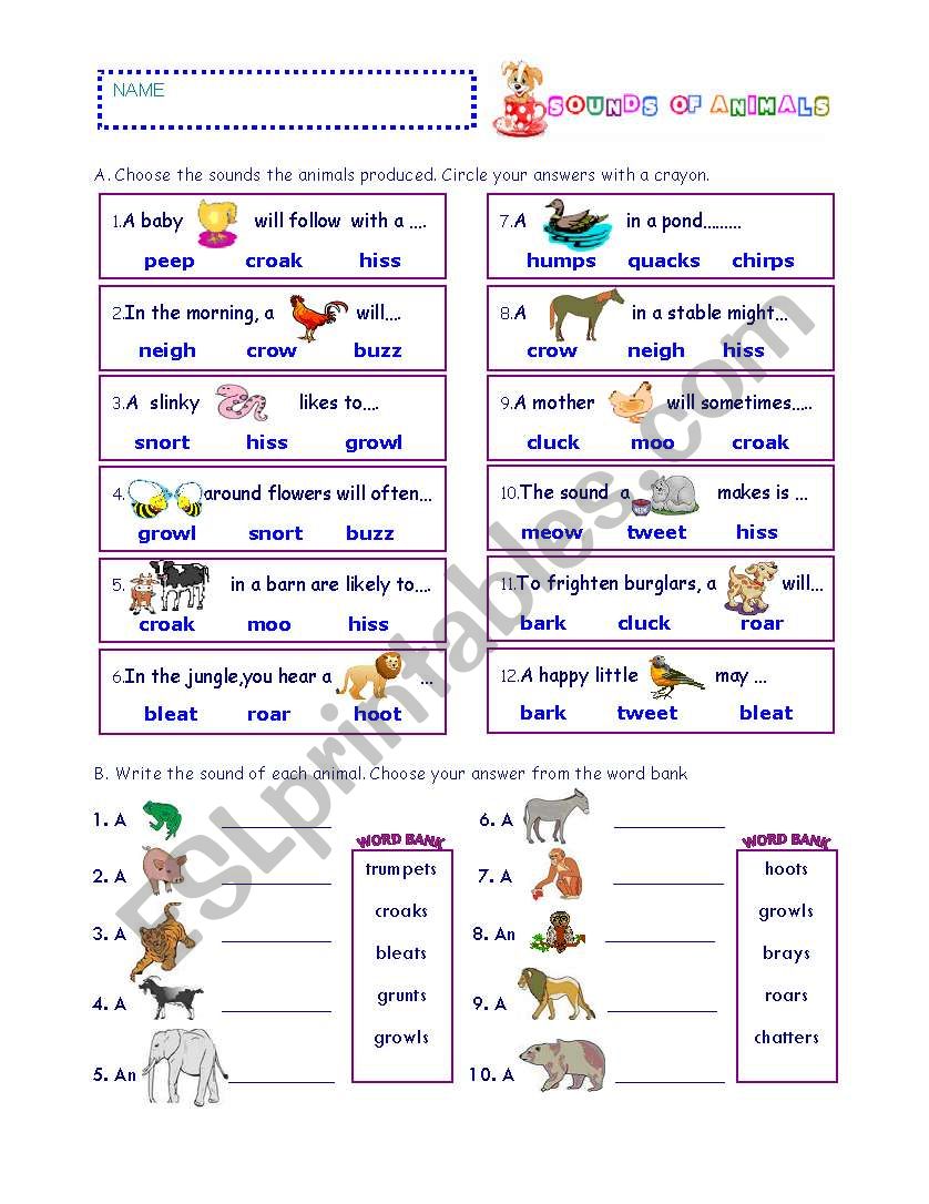 SOUNDS OF ANIMALS worksheet