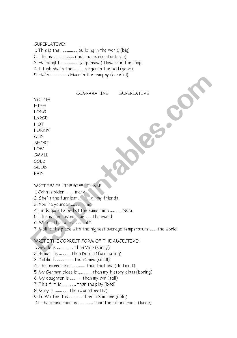 comparative and superlative worksheet