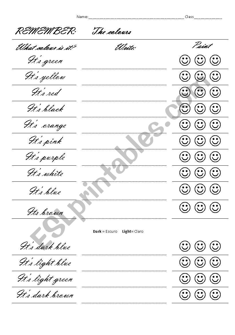 Remember the colors worksheet