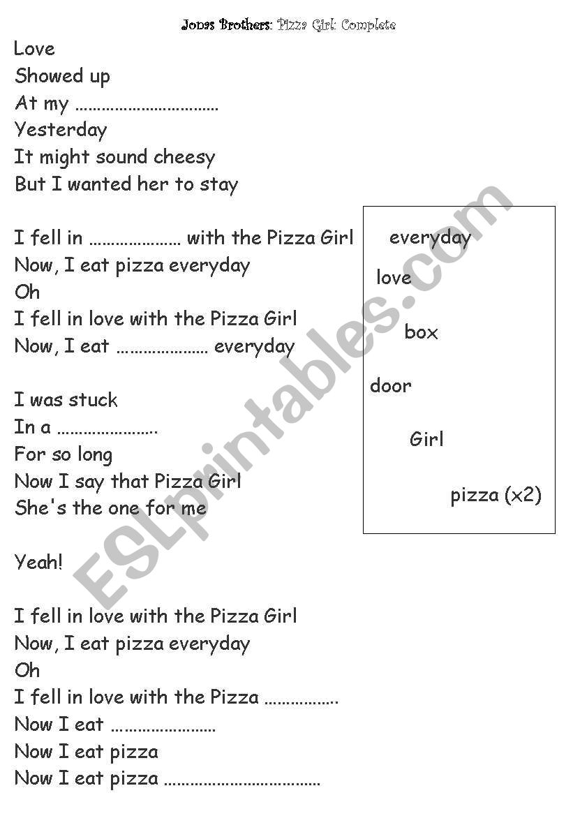 Pizza Girl Song worksheet